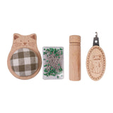 Maxbell Cute Pin Cushion with Pins Needle Threader Wood Household Compact Needlework Cat Shaped