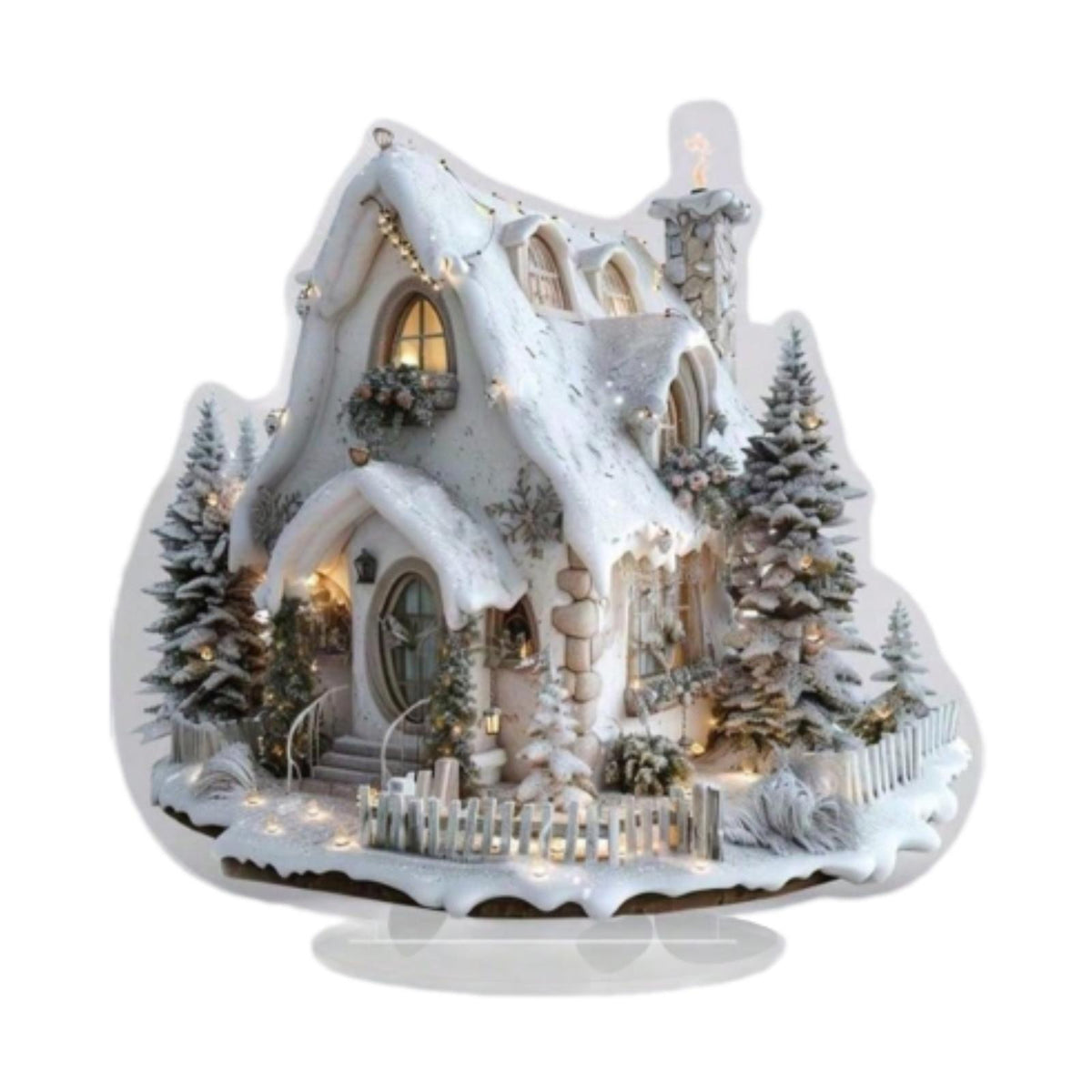 Maxbell Acrylic Decorative Sign 2D Flat Snow House Statue for Home Bedside Bookshelf