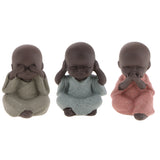 Maxbell 3x Ceramic Small Buddha Statue Monk Figurine Tea pet Decorative Ornaments
