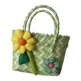 Maxbell Flower Woven Bag Shopping Basket Picnic Basket for Outdoor Harvesting Garden Yellow Flower Twill