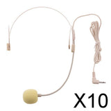 Maxbell 10xDouble Ear Hook Wired Headset Headworn Microphone Beige 3.5mm Right Angle