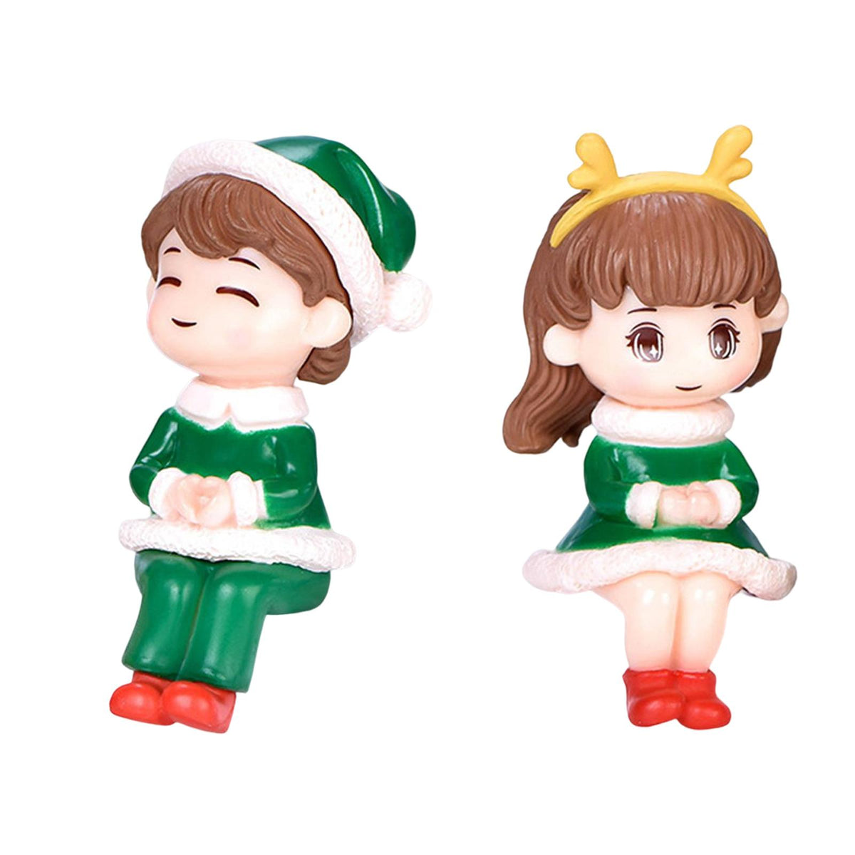 Maxbell Maxbell 2Pcs Cute Christmas Couple Figurines Statue Tabletop Home Decor Kid Green