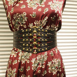 Maxbell Womens Steampunk Rivets Wide Band Corset Waistband Cincher Belt Hollow Black