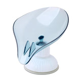 Plastic Leaf Shape Soap Dish Holder Container Box for Bathroom Blue