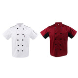 Maxbell 2 Pieces White Red Chef Jacket Coat Breathable Mesh Waiter Hotel Kitchen Top