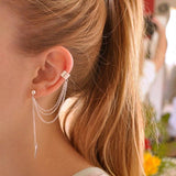 Maxbell 4x1pc Women's Stylish Tassel Leaf Embellished Ear Cuff Earring Silver