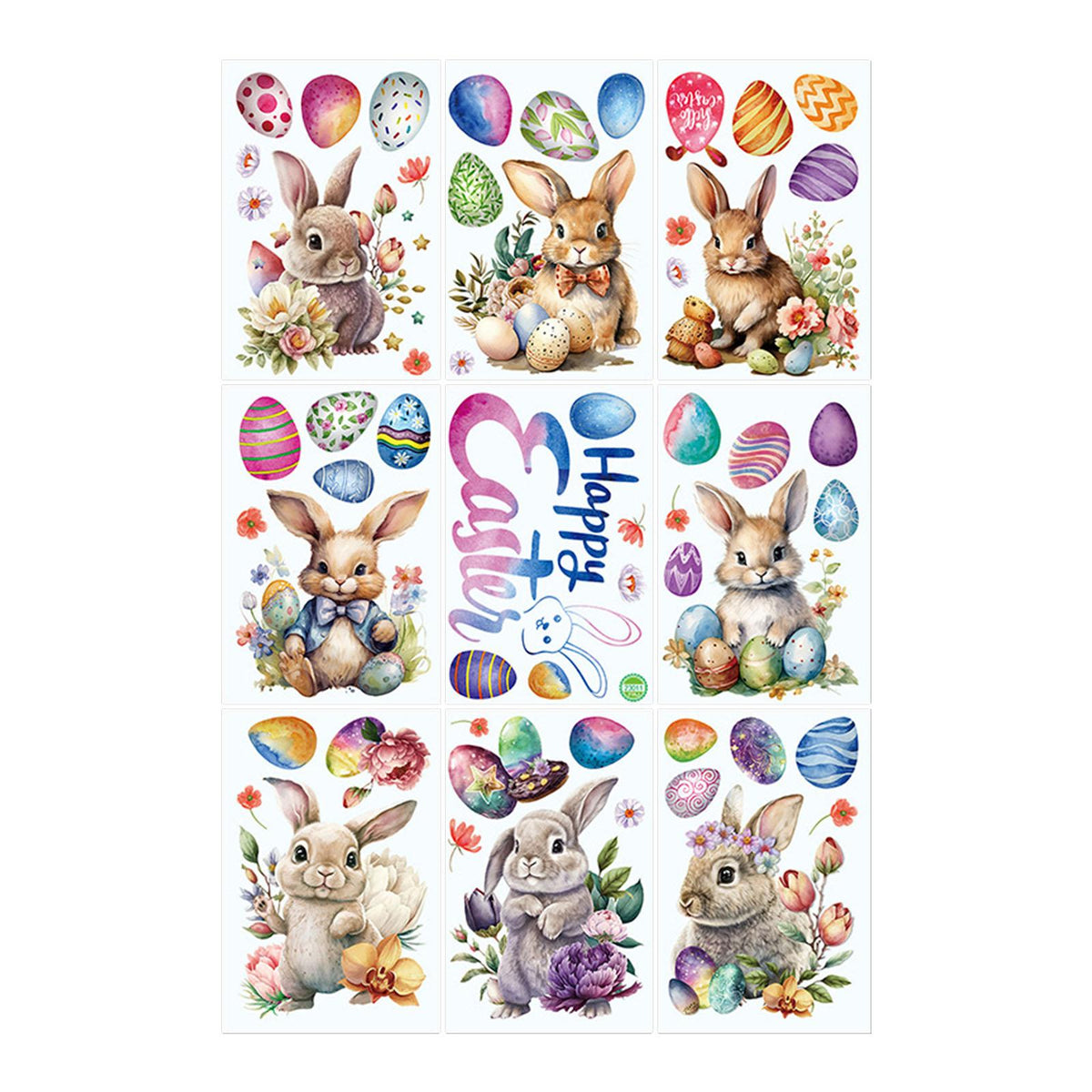 Maxbell 9 Sheets Easter Bunny Window Stickers Cute Glass Window Clings for Kids Home