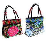 Maxbell 2Pcs Embroidery Travel Shoulder Bag Double Faced Flower Handmade Women Bag