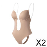 Maxbell 2xWomen Backless Bodysuit Deep V Neck Body Shaper for Wedding M  Skin Color