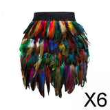Maxbell 6xWomen Feather Mini Skirt Stretch Mid Waist for Cocktail Halloween Party 38cmx50cm Colorful