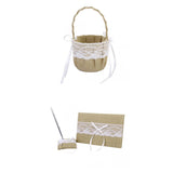 Maxbell RUSTIC Burlap Jute Lace Wedding Ceremony 2 Flower Girl Baskets & Guest Book Pen