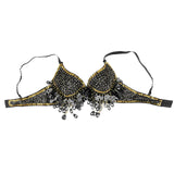 Maxbell Maxbell Belly Dance Beaded Bra Sequins Top Sexy Dancing Singer Costume Tassels Black