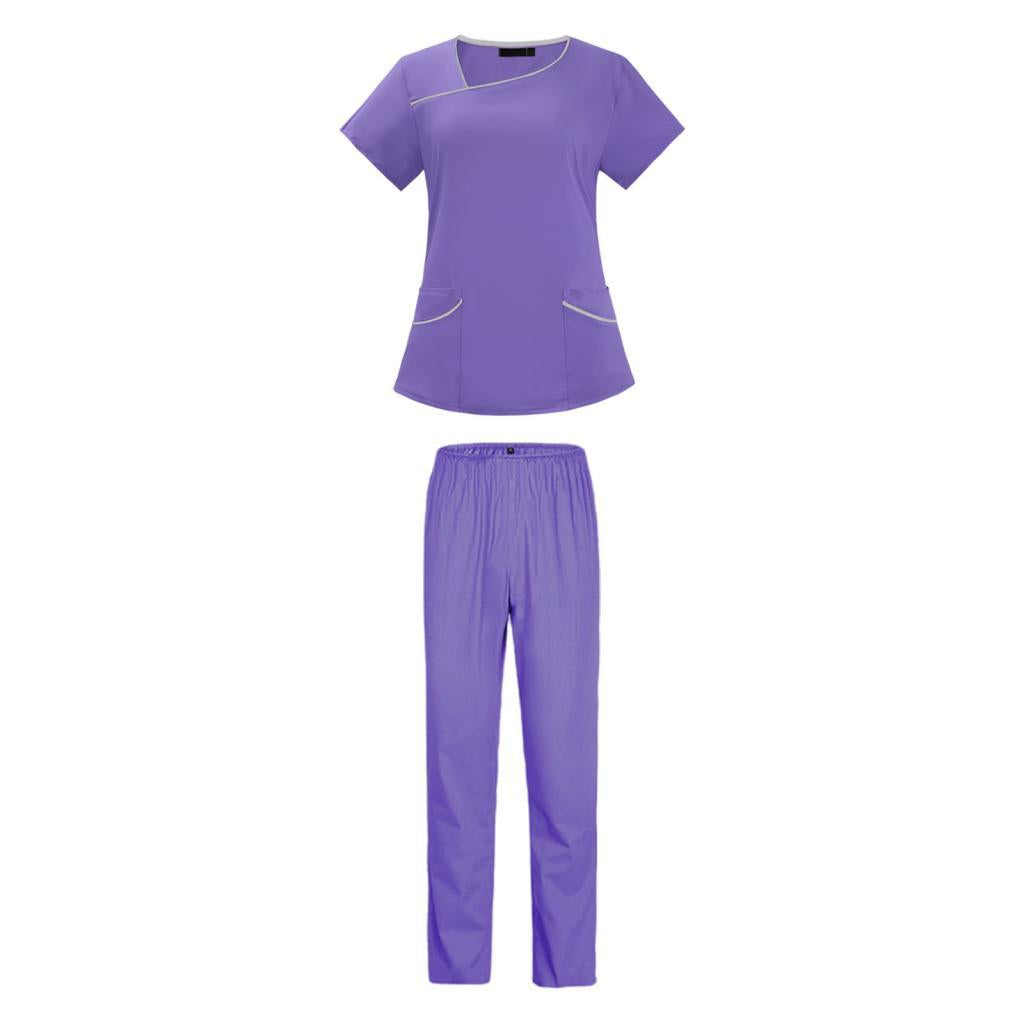 Maxbell Women Uniform Scrub Set Nurses Day Gift Nursing Workwear for Massaging Nurse Purple XL