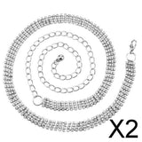 Maxbell 2x4-Row Rhinestone Ladies Waist Chain Belt in Silver