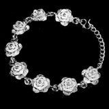 Maxbell Women Silver Plated Alloy Rose Flower Cuff Bracelet Wristband Adjustable
