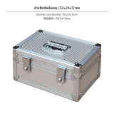 Maxbell Aluminum Alloy Storage Box, 1-Lock lockable Organizer, Portable money container, Document & Tool Case, Silver Mesh Design, Handheld for Office, Home, Bank, 40x30x30cm Double Lock Buckle 32x24x12cm