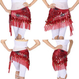 Maxbell Belly Dance Tassel Triangle Shawl Belt Chain Costume Hip Scarf Sequin Red