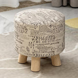 Maxbell Round Linen Fabric Footstool Cover Wooden Stool Slipcover Word 28x18cm