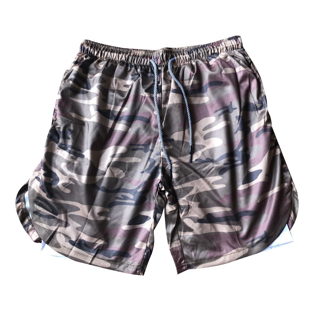 Maxbell Maxbell 2 in 1 Men Running Shorts Built In Base Layer Short Pants Pocket  Camo M