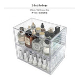 Maxbell 3tier Acrylic Makeup Organizer, Drawer Cosmetic Storage Box, Transparent Desktop Vanity Case, Large Capacity Stackable Perfume & Eyeshadow Organizer, Dustproof 2 Pack