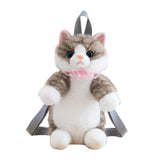 Cat Shaped Backpack Stylish Women Birthday Gift Casual Plush Animal Backpack Brownish Gray