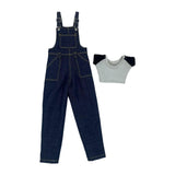 Maxbell 1:6 Short Sleeve Bib Overalls Suit Cloth for 12 inch Figures Body Doll Model dark blue pants