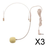 Maxbell 3xDouble Ear Hook Wired Headset Headworn Microphone Beige 3.5mm Right Angle