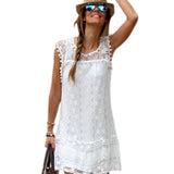 Maxbell Maxbell Sexy Women Summer Casual Lace Sleeveless Cocktail Beach Mini White Dress M