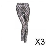 Maxbell 3xHigh Waisted Tight Stretch Performances Women Fish Scale Mermaid Leggings Argent