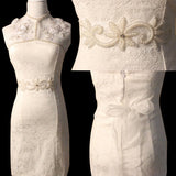 Maxbell Dress Gown SASH Pearl Beaded Waist Belt White Wrist Corsage Flower Wedding Prom