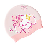 Maxbell Kids Swim Cap Cartoon Soft Silicone Shower Cap for Water Sports Beach Diving Pink
