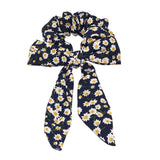 Maxbell Womens Bowknot Hair Scrunchies Floral Scrunchie Scarf Hair Ties Dark Blue
