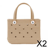Maxbell 2xHole Bag Waterproof Washable Fashion Open Tote Bag for Shopping Travel Beach Khaki