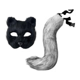 Maxbell Faux Cat Mask Tail Props Set Accessory for Girls Women Party Stage Shows Gray Black