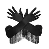 Maxbell Maxbell Latin Dance Women Gloves Fashion Tassel Long Gloves for Bridal Cosplay Party black