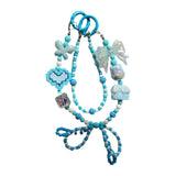 Maxbell Beaded Keychain Ornament Heart and Bow Decor Keyring for Children Women Gift Blue