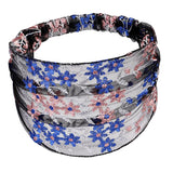 Maxbell Lace Flower Turban Headband Headwrap for Women Hair Accessories Blue+Pink