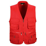 Maxbell Maxbell Men's Utility Multi Pocket Zip Hunting Fishing Travel Outdoor Vest Red XXL