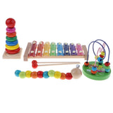 Maxbell 4PCS Wooden Educational Toy - Musical Xylophone/ Bead Maze/ Stacking Ring Tower/ Twisty Caterpillar Set for Baby Children Gift #B - Aladdin Shoppers