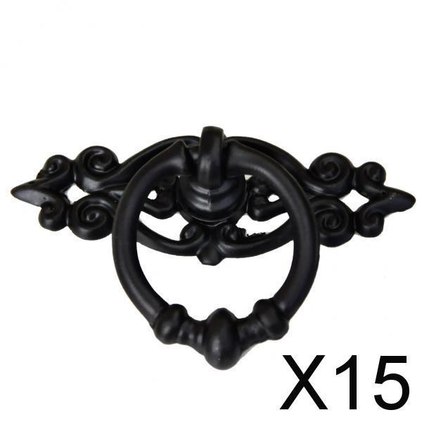 Maxbell 15xVintage Black Wardrobe Cabinet Door Cupboard Drawer Pull Ring Handle Knob
