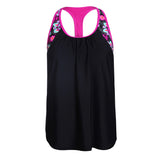 Maxbell Women Modest Tank Top Swimwear Floral T Back Vest Tankini Tops 3XL Black