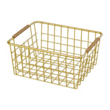 Maxbell Iron Storage Basket Multipurpose Metal Storage Bin for Cabinets Home Bedroom Gold 28x17.5x12cm