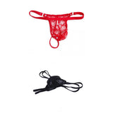 Maxbell Mens Sexy Black Double Strap T-back Thong +Red G-string Lace Pouch Jockstrap
