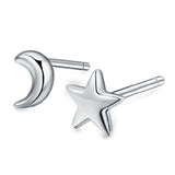 Maxbell 2pcs Sterling Women Silver Creative Asymmetry Moon Star Ear Stud Earrings - Aladdin Shoppers