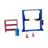 Maxbell 1/64 Diorama Garage Gantry Crane Scene Model Oil Drum Furniture Repair Tools Blue Car Lift