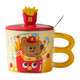 Maxbell Cute Bear Coffee Mug with Lid and Spoon Teacup for Office Dorm Birthday Gift French Fries