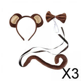 Maxbell 3xAnimal Ears and Tail Set Cute for Children for Masquerade Festivals Holidays Brown Monkey