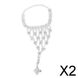 Maxbell 2xCrystal Flower Chain Ring Hand Harness Bracelet Bridal Jewelry Wedding Party