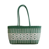 Maxbell Handwoven Shopping Basket Fashion Hand Woven Tote for Camping Outdoor Travel Green