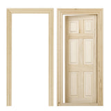Maxbell 2pcs Doll House Miniature Unpainted Wooden Interior 6-Panel Door With Frame 1/12
